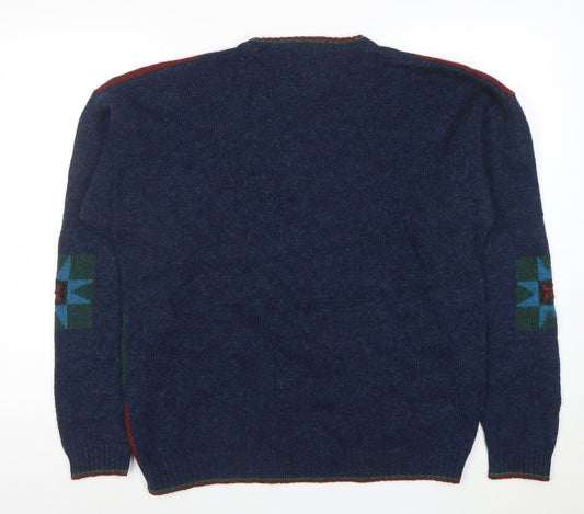 Woolrich Men's Multicoloured Wool Crew Neck Geometric Jumper XL Vintage