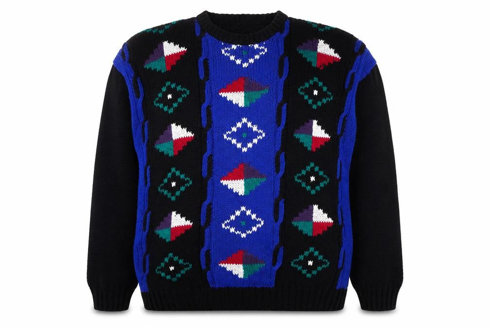 Peter England Men's Multicoloured XL Retro Geometric Chunky Knit Jumper