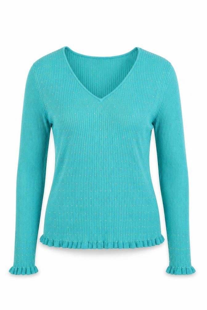 Junction West Women's Blue Rhinestone V-Neck Knit Blouse Size L
