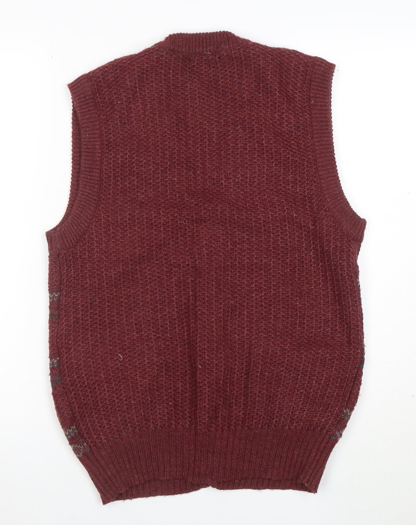 Talbots Women Burgundy Fair Isle Knit Button Vest L Wool Blend