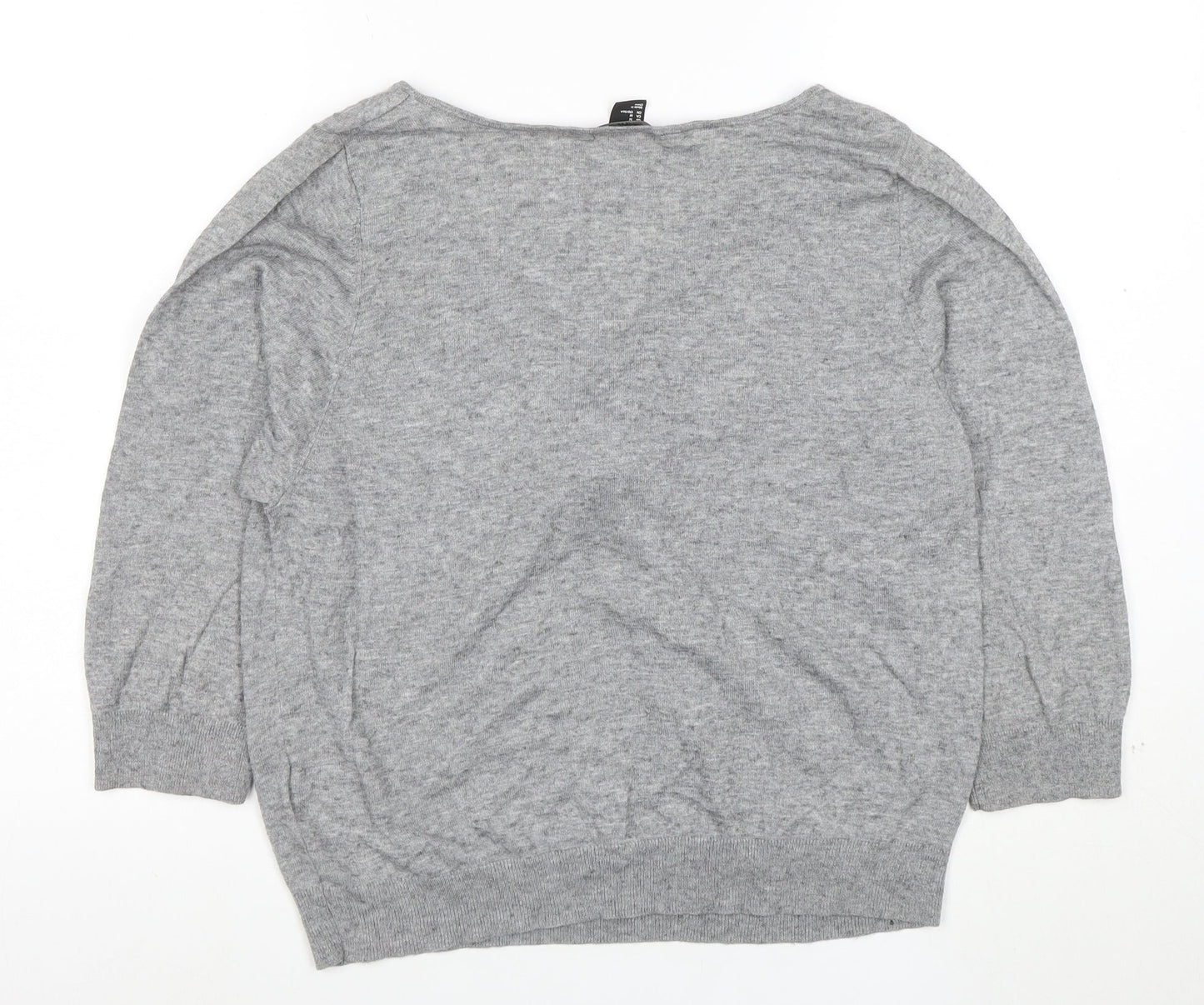H&M Women Grey M Boat Neck Tie Front Jumper 3/4 Sleeve Lightweight