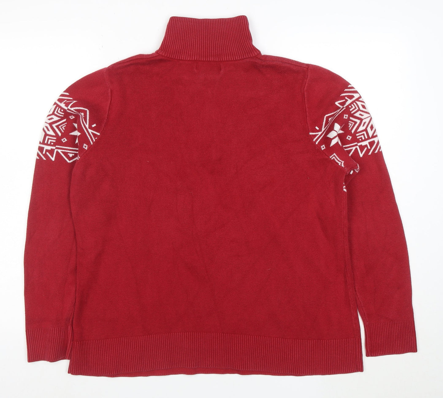 Eddie Bauer Men's Red Fair Isle 1/2 Zip Cotton Winter Jumper XL