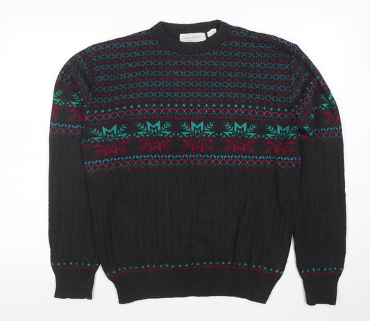 Rob Winter Men's Black Fair Isle Knit Jumper M Acrylic 90s Style