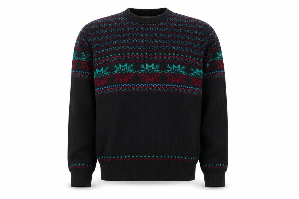 Rob Winter Men's Black Fair Isle Knit Jumper M Acrylic 90s Style