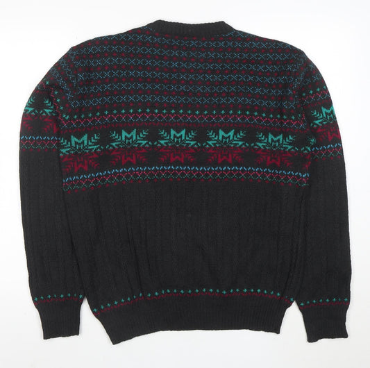 Rob Winter Men's Black Fair Isle Knit Jumper M Acrylic 90s Style