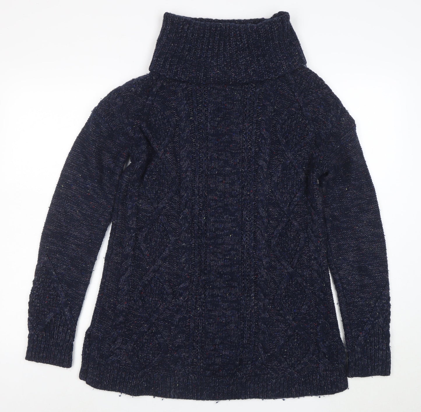 Lands' End Women's Blue Roll Neck Cable Knit Jumper Size S