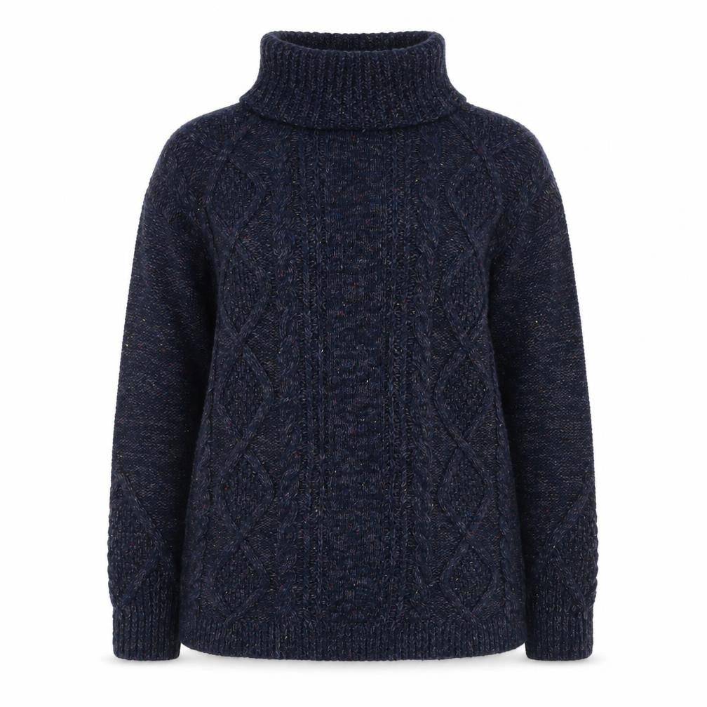 Lands' End Women's Blue Roll Neck Cable Knit Jumper Size S