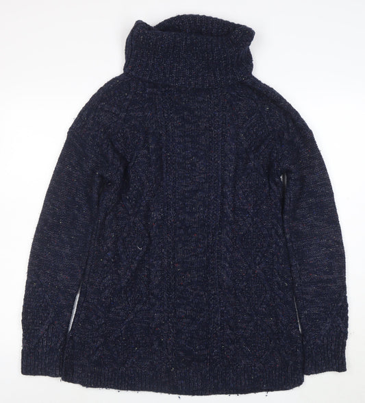 Lands' End Women's Blue Roll Neck Cable Knit Jumper Size S