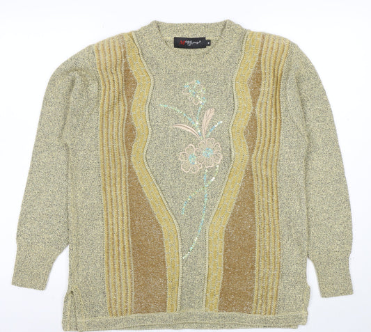 Mode de Paris Women’s Beige Sequin Floral Wool Blend Pullover Jumper M