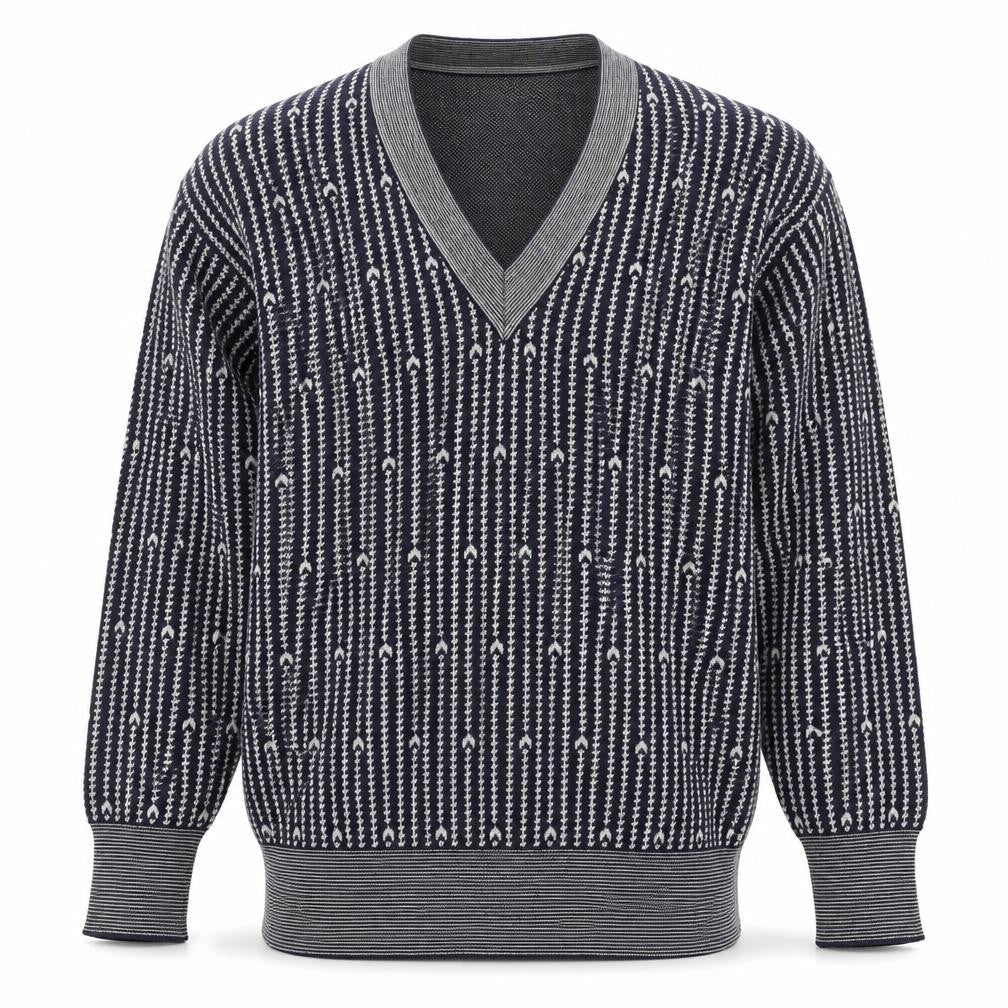 CROSS Men's Blue Geometric V-Neck Cotton Blend Jumper M