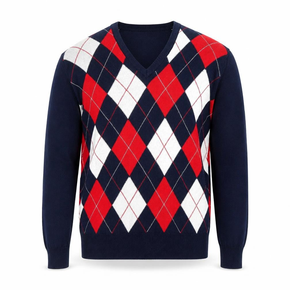 Nevada Bob's Men's Blue Argyle Golf Acrylic V-Neck Jumper M
