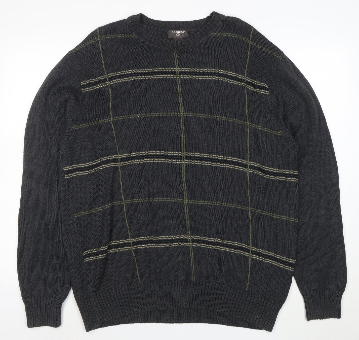 Dockers Men’s Grey Check Cotton Crew Neck Jumper XL