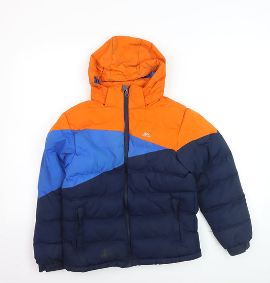 Trespass Boys Orange Blue Colourblock Hooded Puffer Jacket 9-10 Years Waterproof
