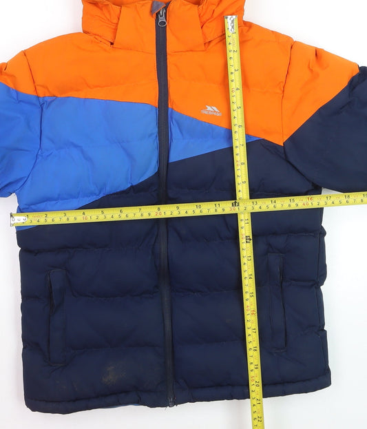 Trespass Boys Orange Blue Colourblock Hooded Puffer Jacket 9-10 Years Waterproof