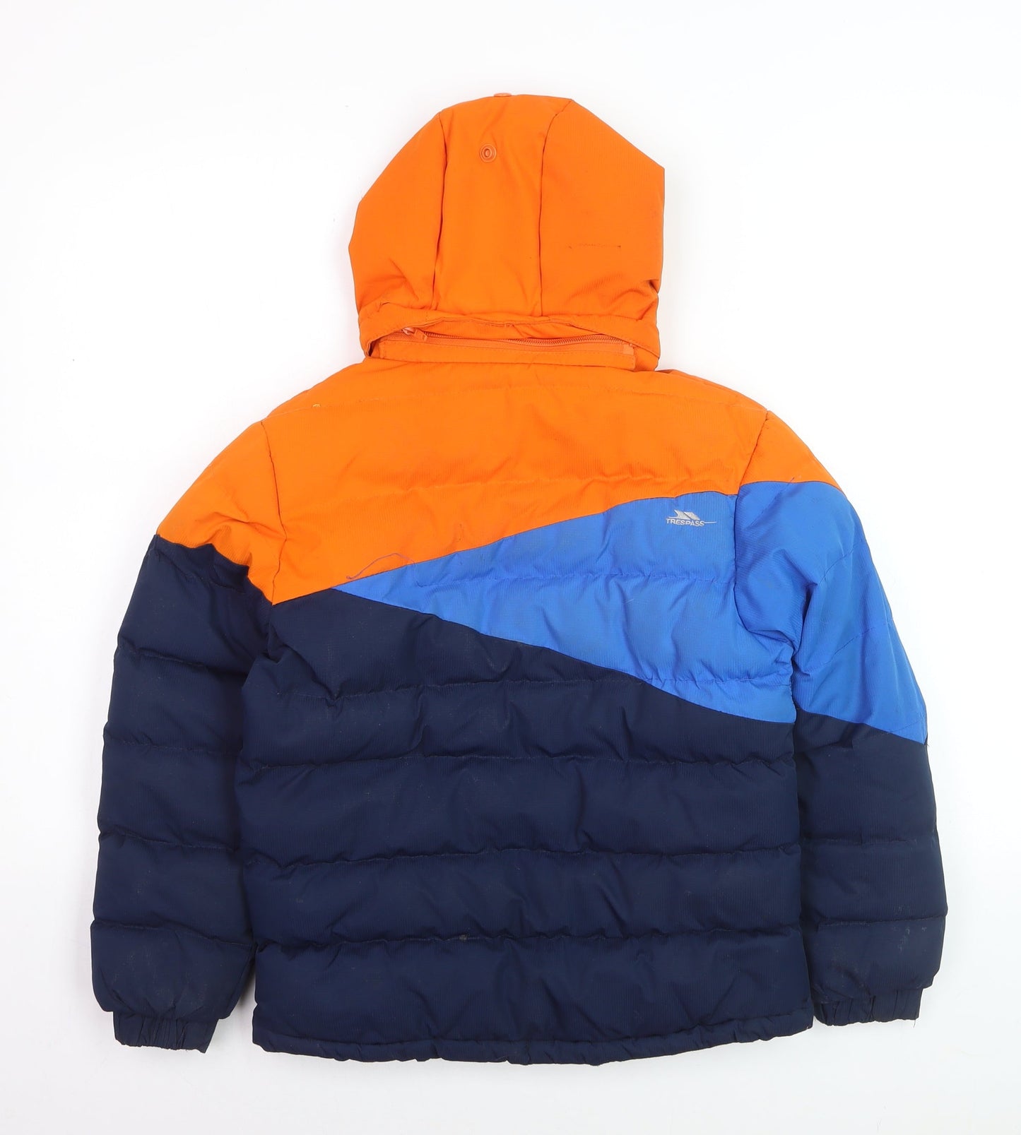 Trespass Boys Orange Blue Colourblock Hooded Puffer Jacket 9-10 Years Waterproof