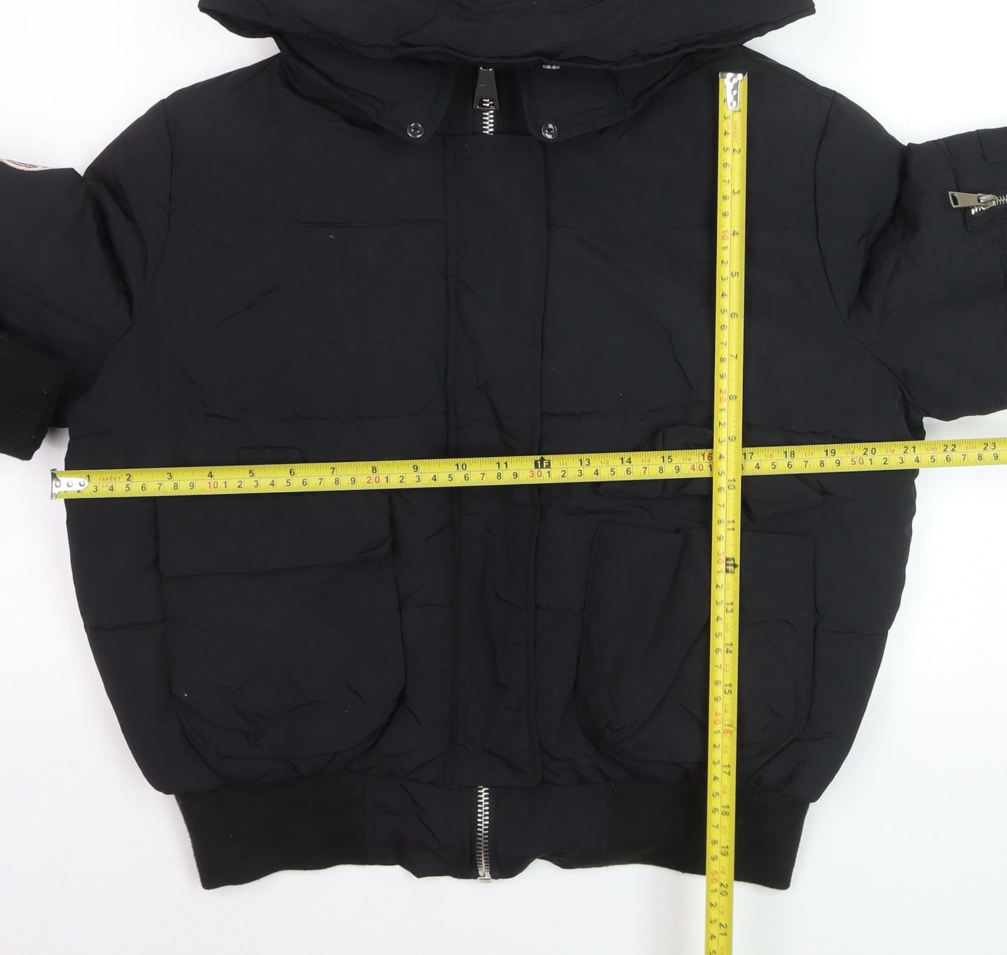 Boohoo Women's Black Hooded Puffer Jacket Size 8