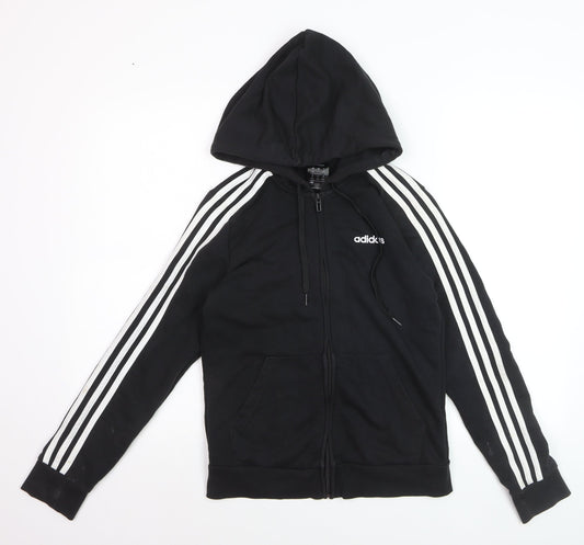 Adidas Women's Black Track Jacket Size 8 Hooded Full Zip Cotton Blend