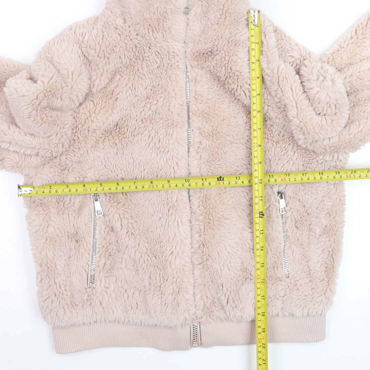 Pull & Bear Women Beige Faux Fur Zip Short Jacket Size 12