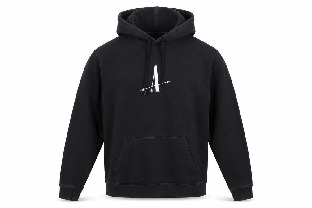AllSaints Men Black Medium Pullover Hoodie Graphic Cotton