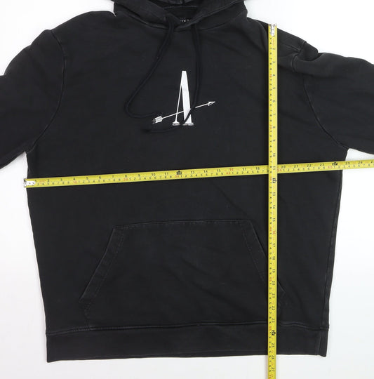 AllSaints Men Black Medium Pullover Hoodie Graphic Cotton