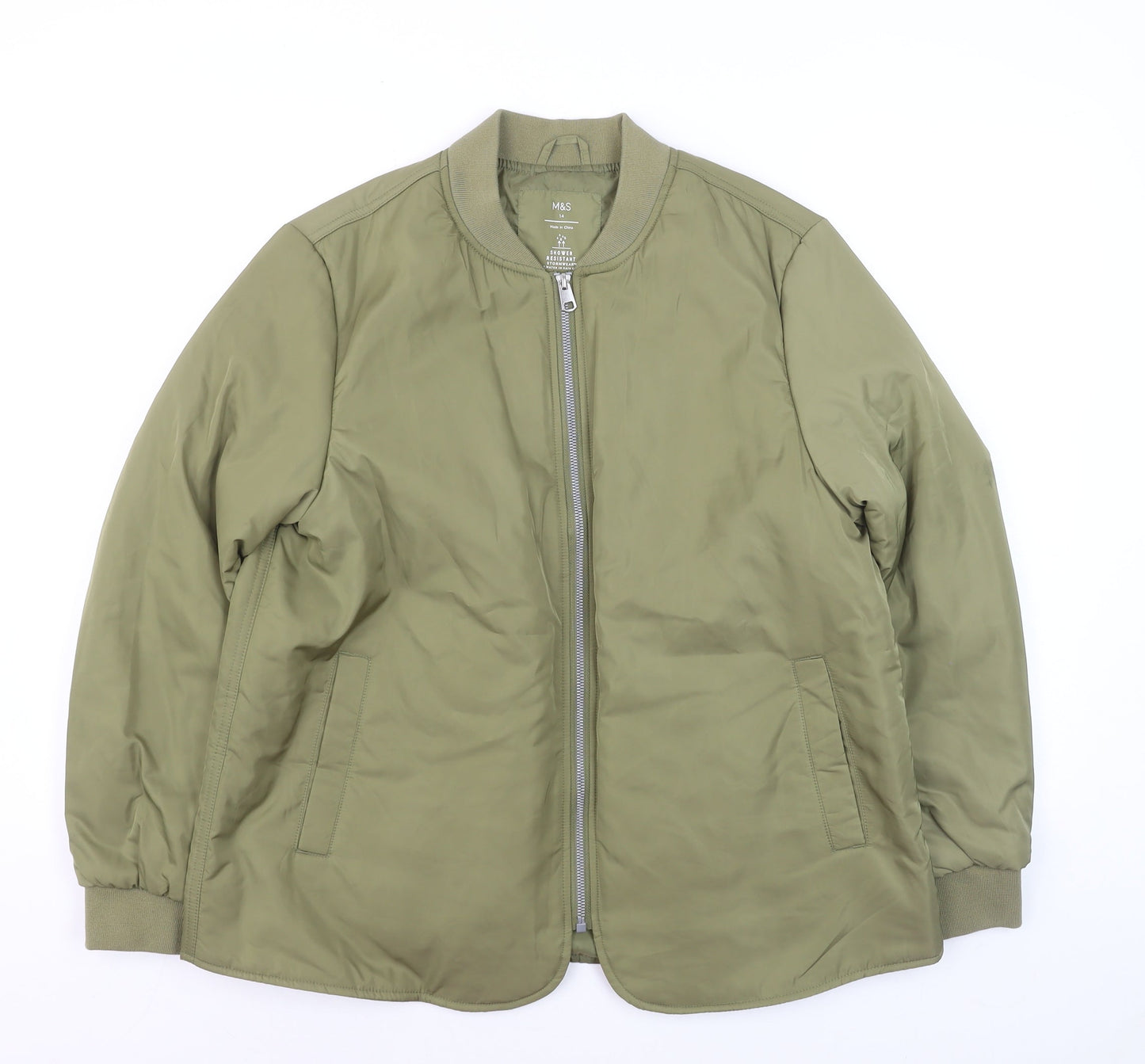 Marks and Spencer Women’s Green Shower Resistant Bomber Jacket Size 14