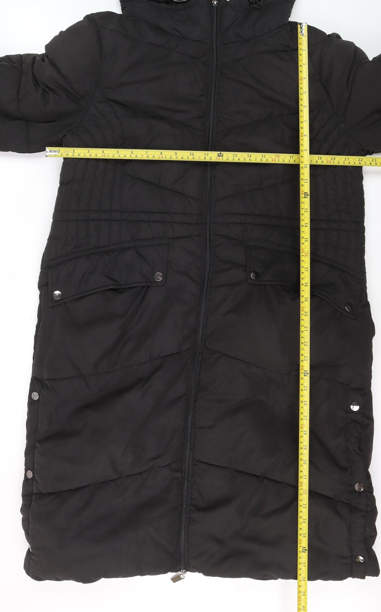 Wallis Women's Black Long Puffer Coat M Hooded Winter Jacket