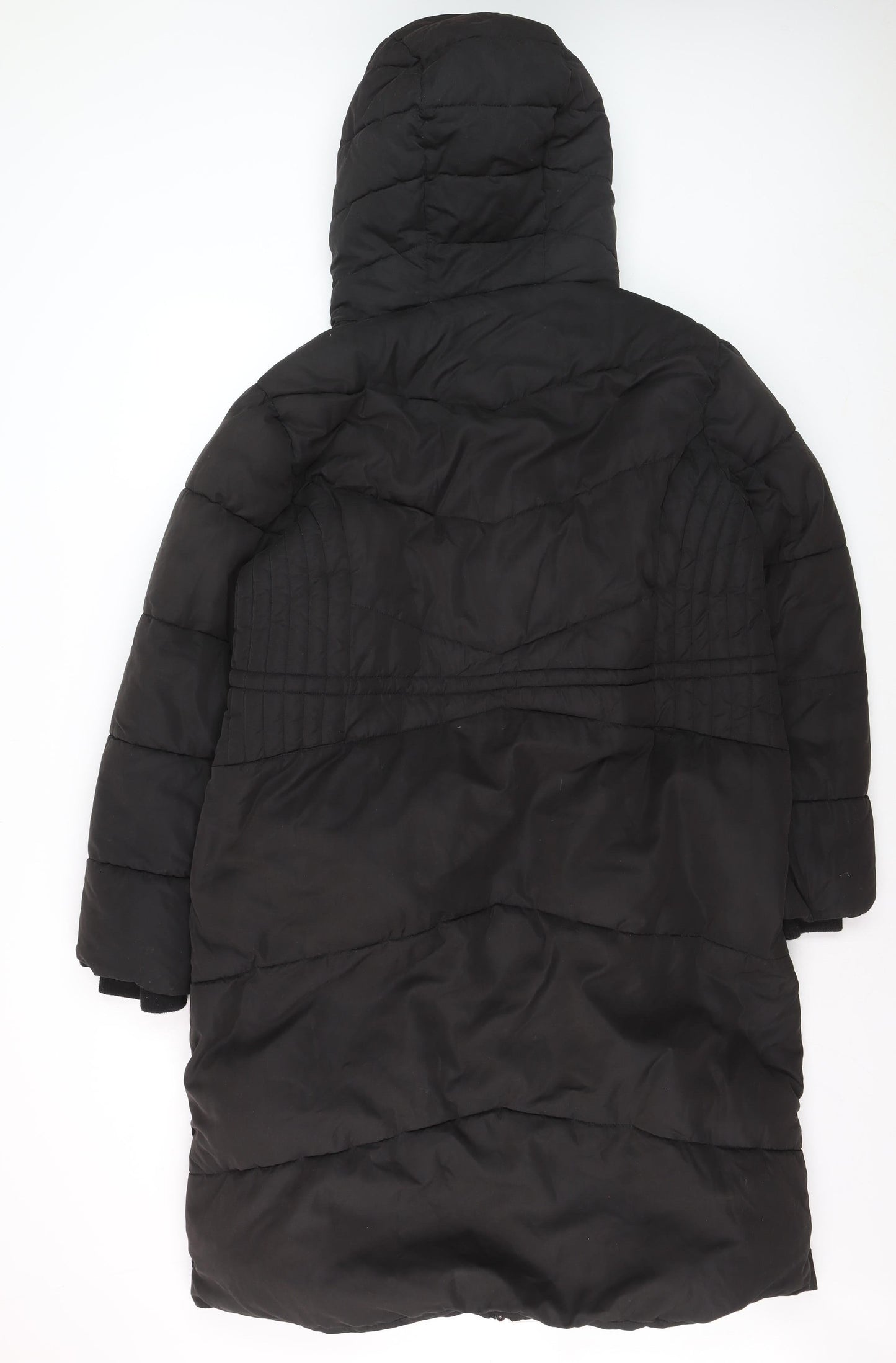 Wallis Women's Black Long Puffer Coat M Hooded Winter Jacket