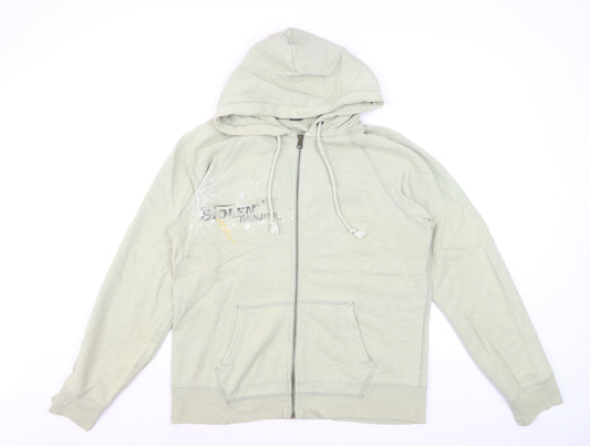 GAP Men's Beige Full Zip Hoodie L Graphic Print Cotton Blend