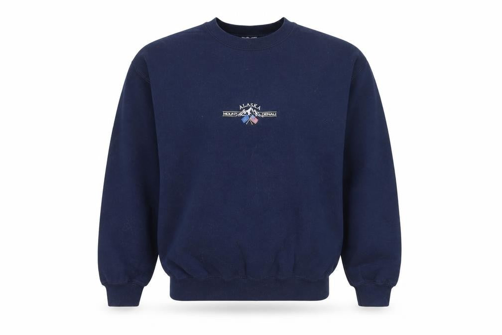 Topshop Unisex Navy Blue Alaska Embroidered Pullover Sweatshirt L