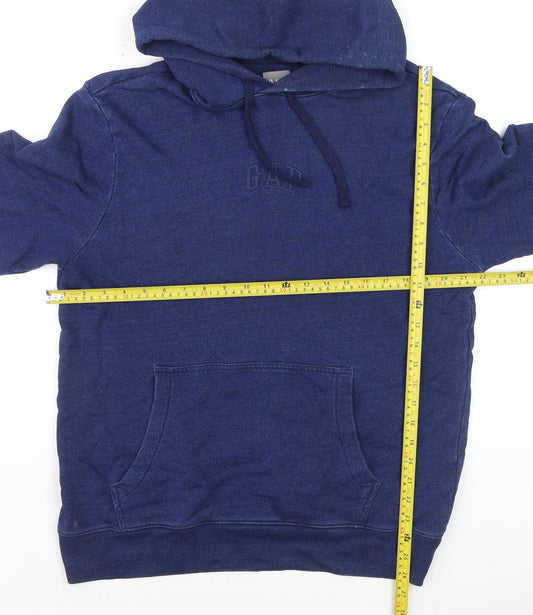 GAP Men's Blue Pullover Hoodie Medium Cotton Logo Sweatshirt