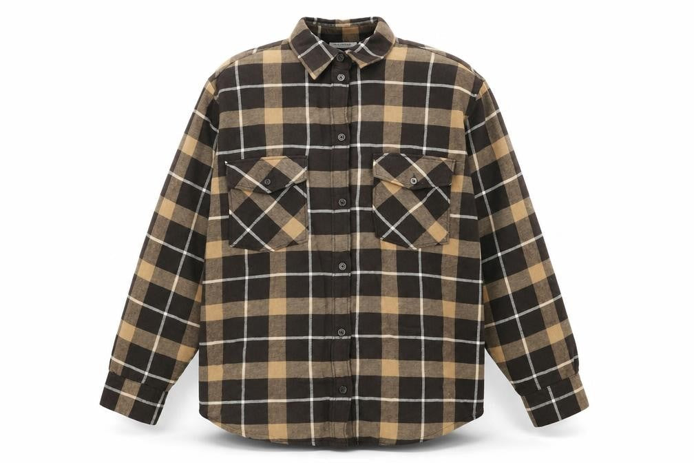 Weekday Men's Brown Check Flannel Lined Cotton Shirt XS