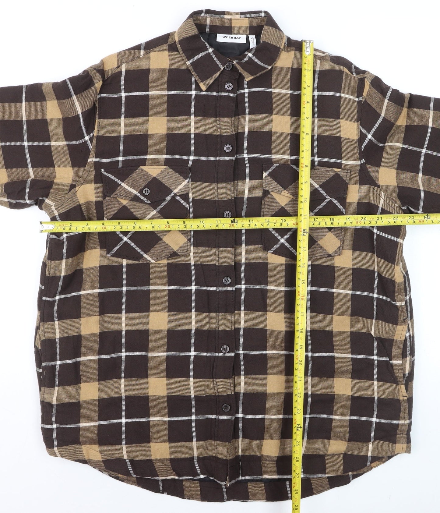 Weekday Men's Brown Check Flannel Lined Cotton Shirt XS