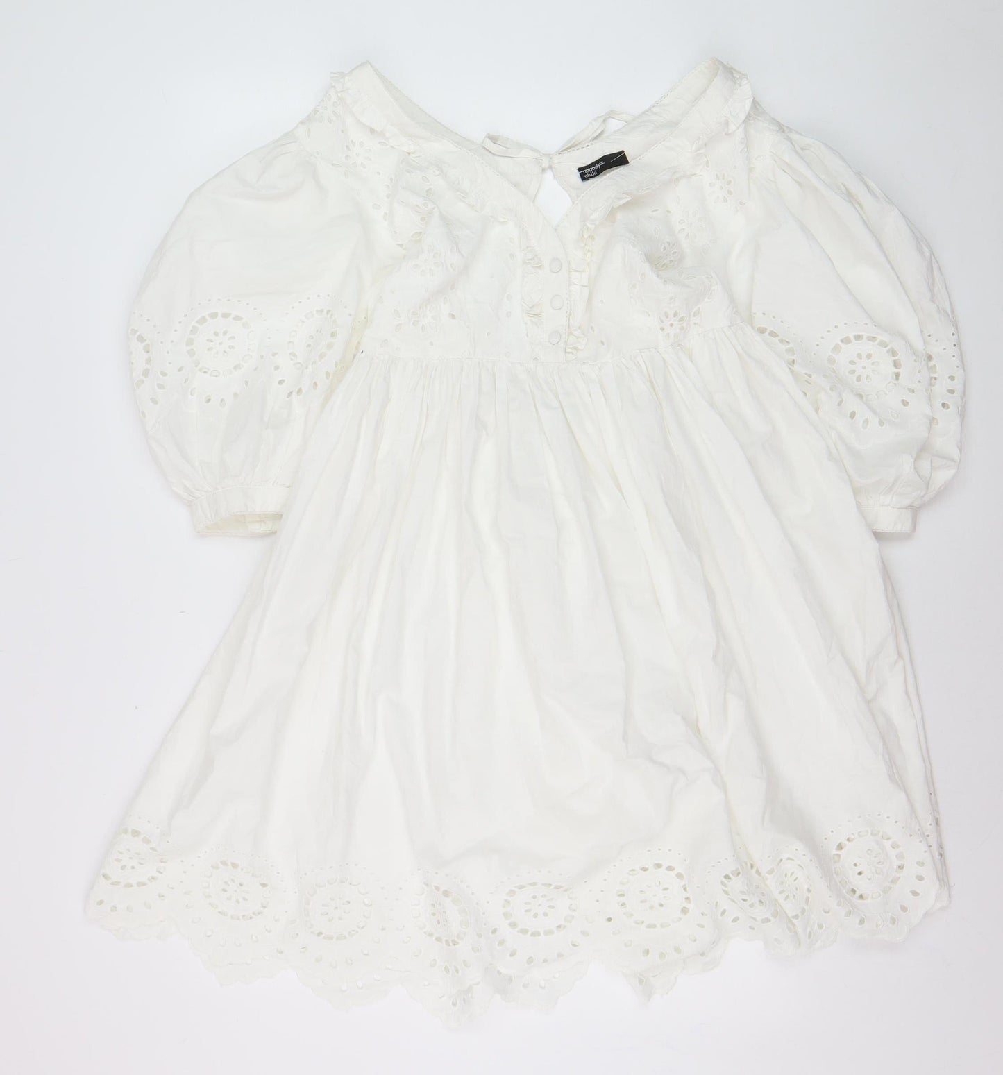Nobody's Child Women's White Cotton A-Line Puff Sleeve Dress Size 8