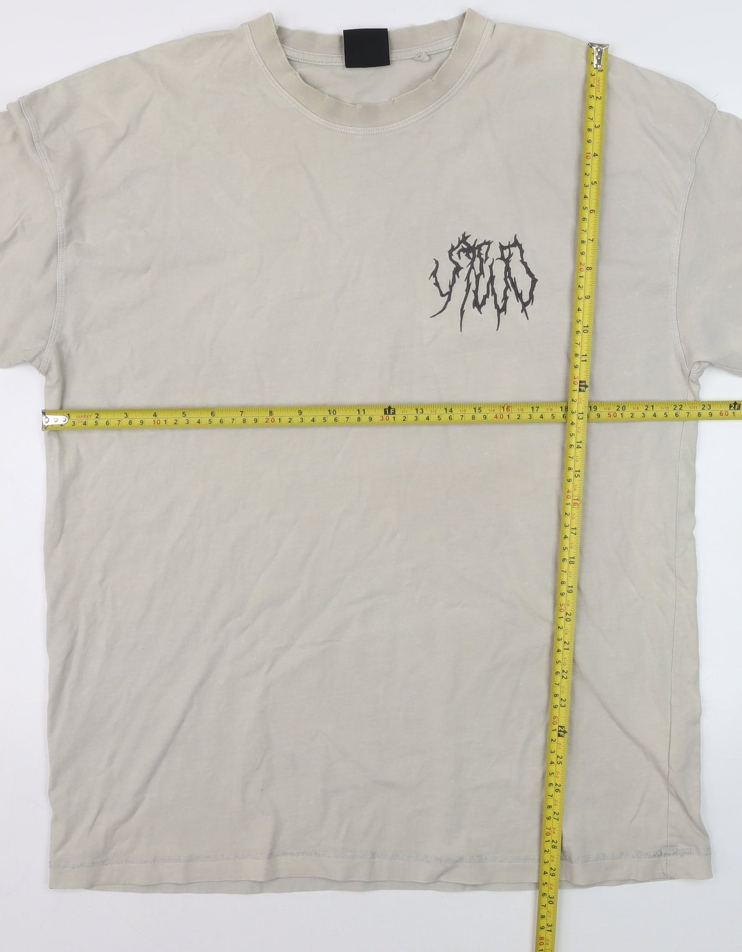 SVD Men Beige Graphic Print Cotton Crew Neck T-Shirt Size L