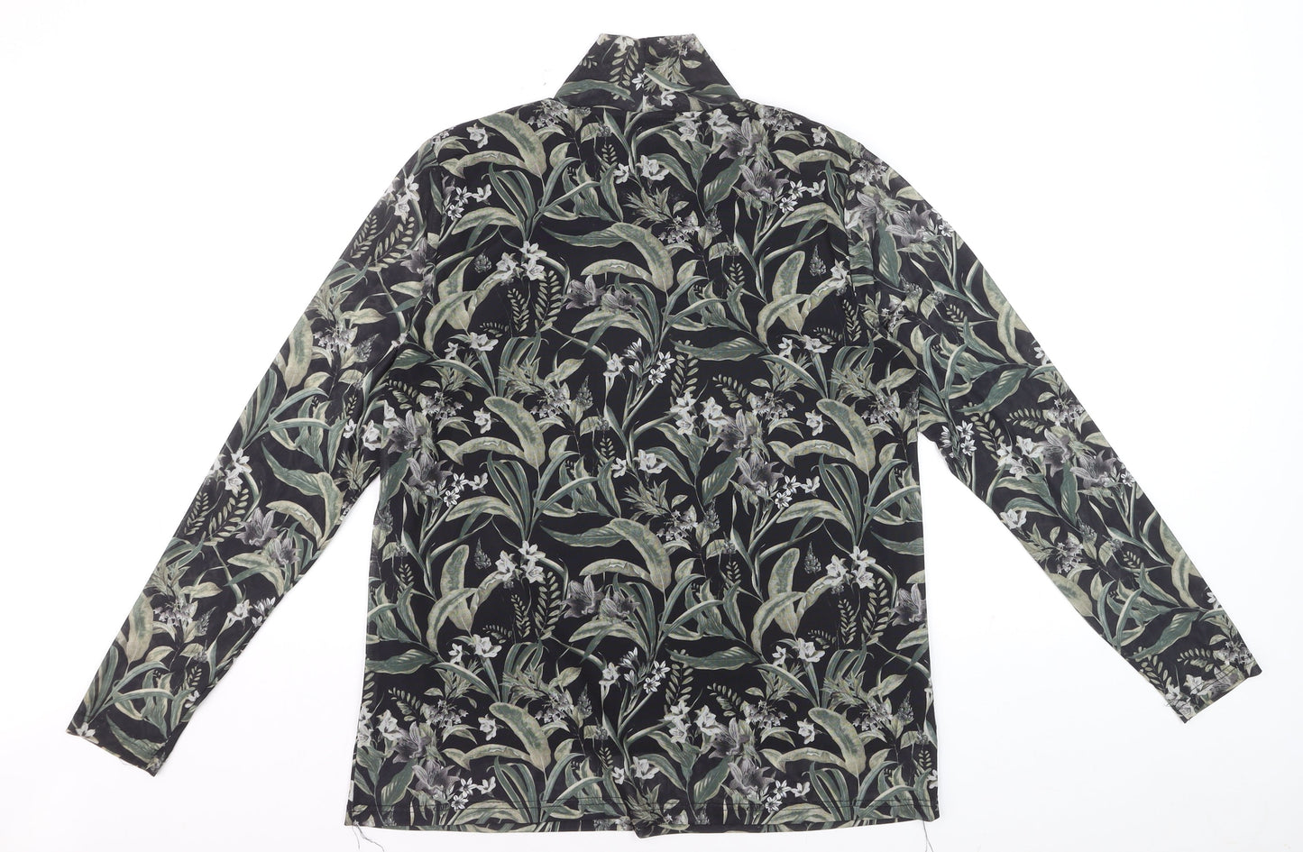 ICHI Women’s Black Floral Long Sleeve Tunic Blouse Size L