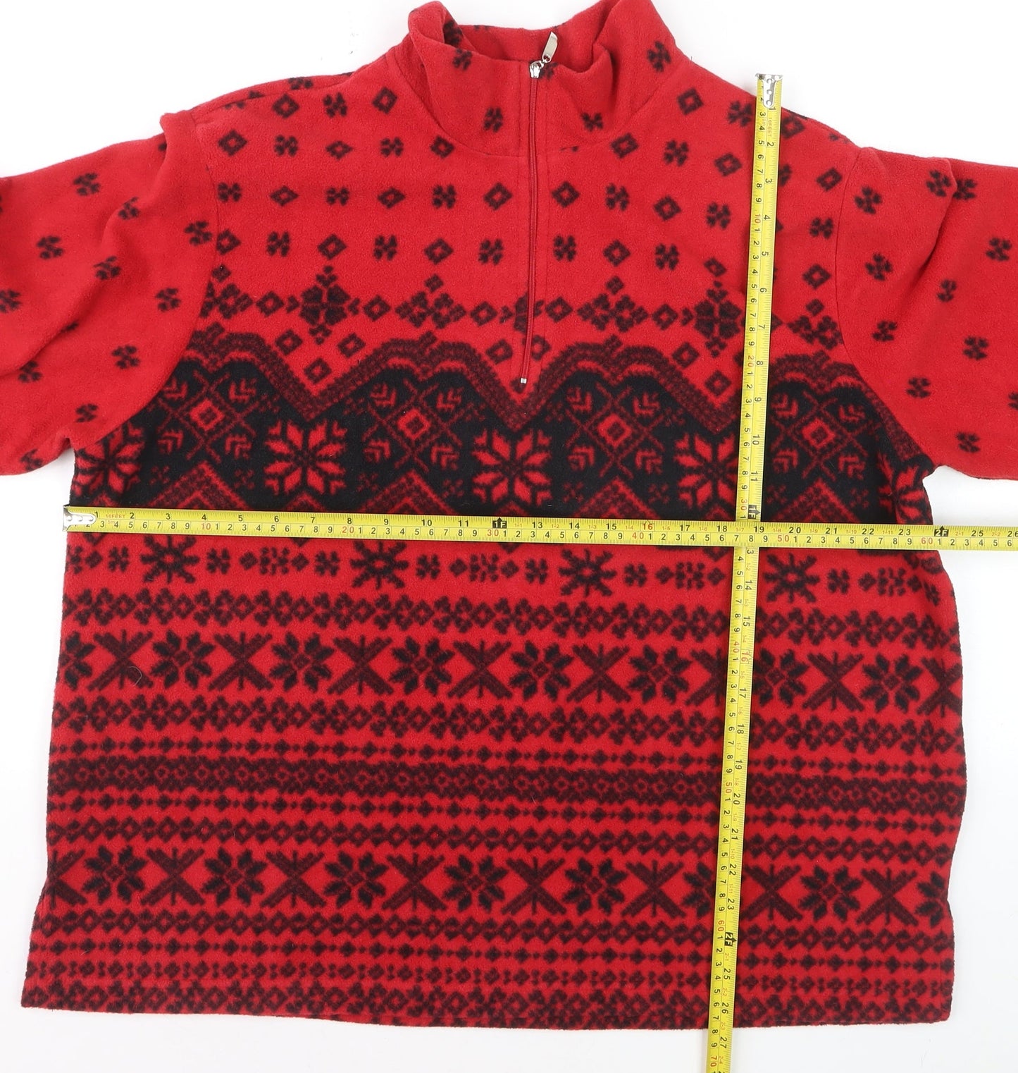 Coldwater Creek Unisex Red Fair Isle Fleece 1/4 Zip Sweatshirt 2XL