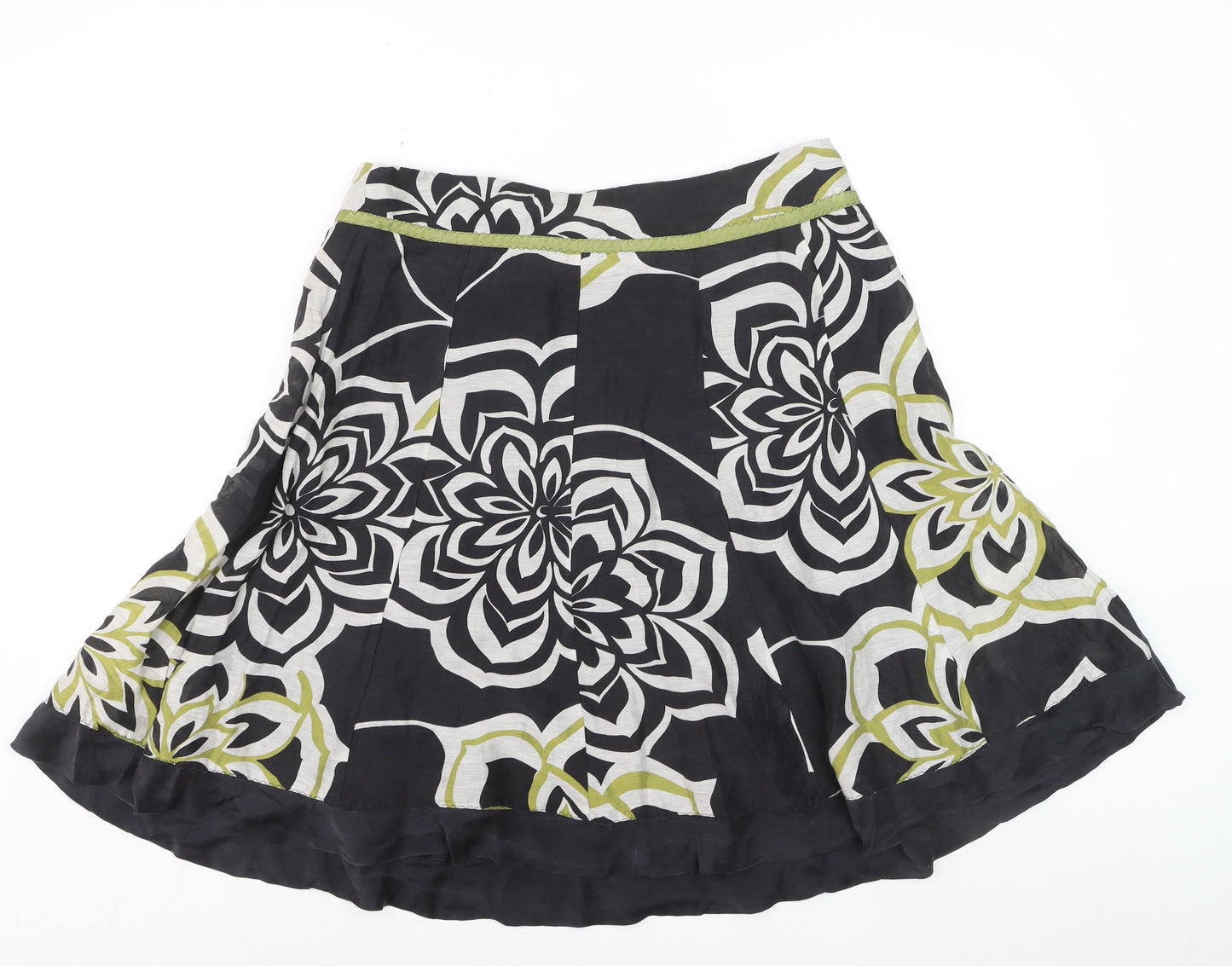 Monsoon Women Black Floral A-Line Linen Silk Skirt UK 14