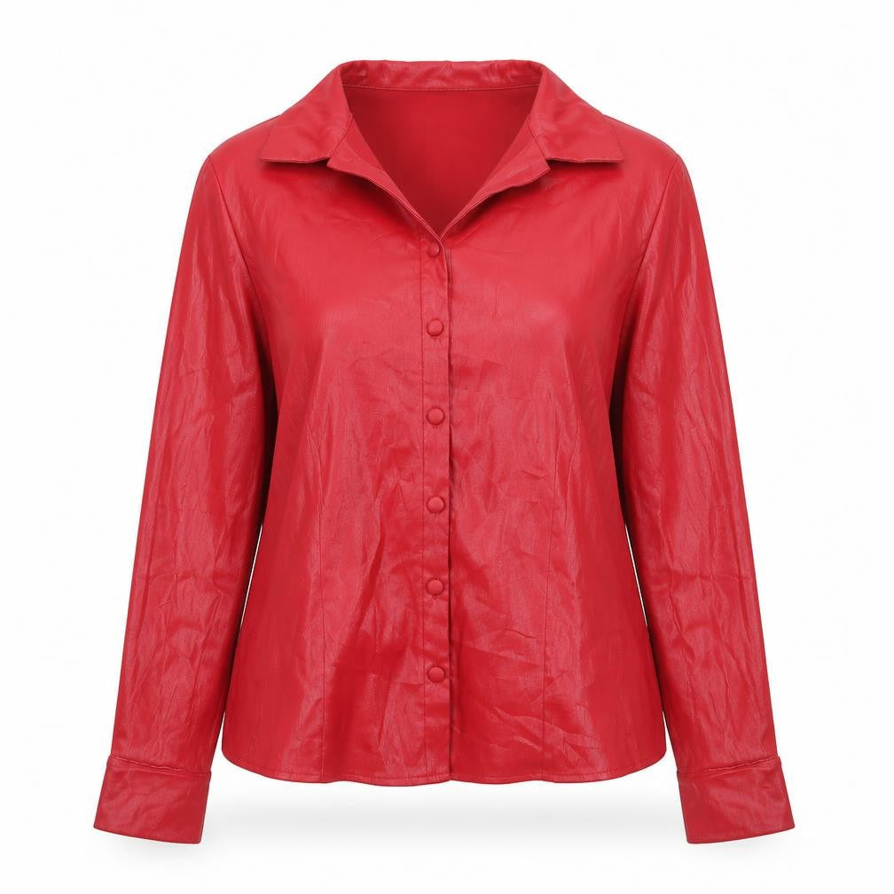 À La Une Women’s Red Collared Long Sleeve Satin Blouse Size M