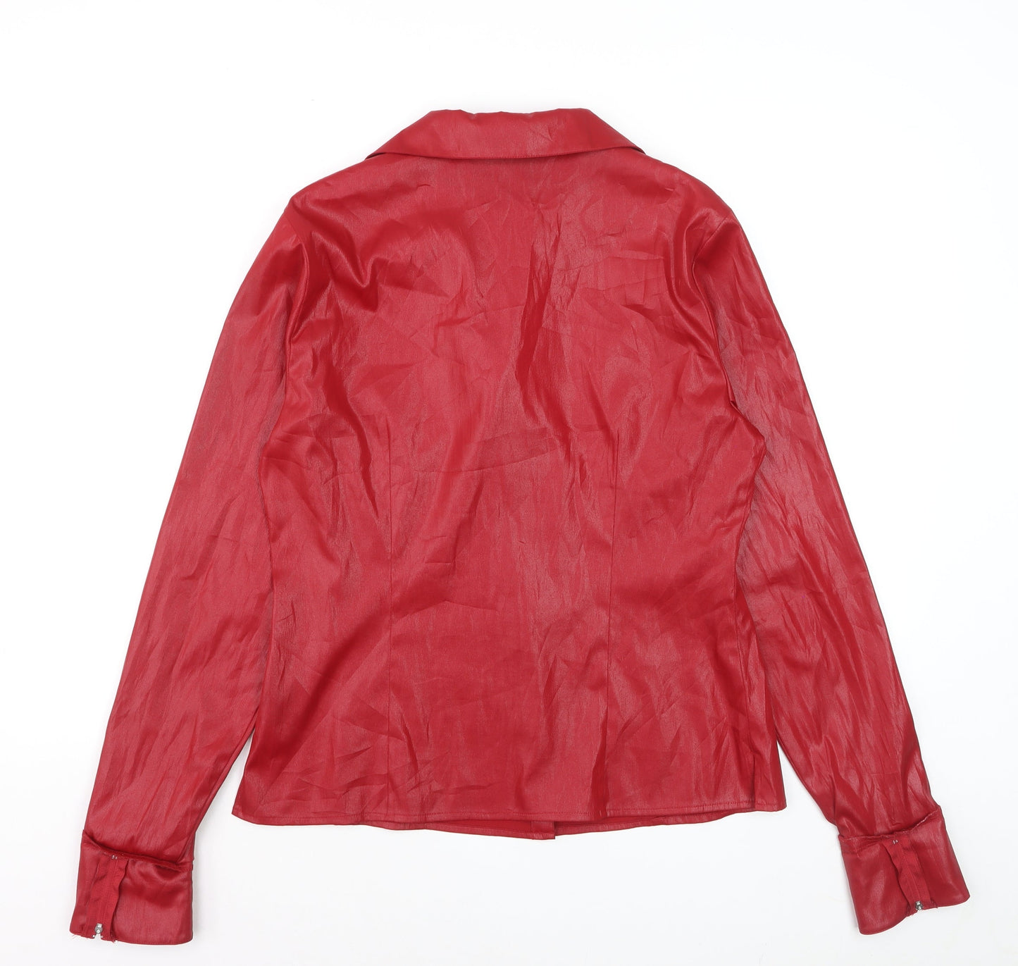 À La Une Women’s Red Collared Long Sleeve Satin Blouse Size M