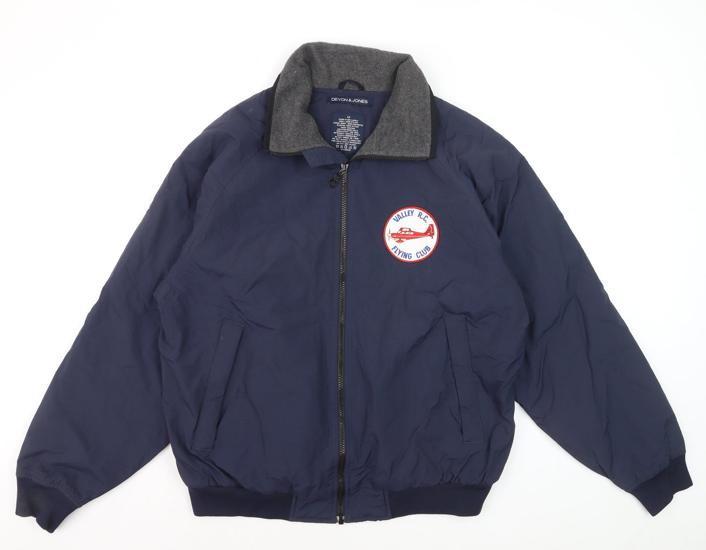 Devon & Jones Men's Blue Bomber Jacket M Nylon Lined Casual Outerwear