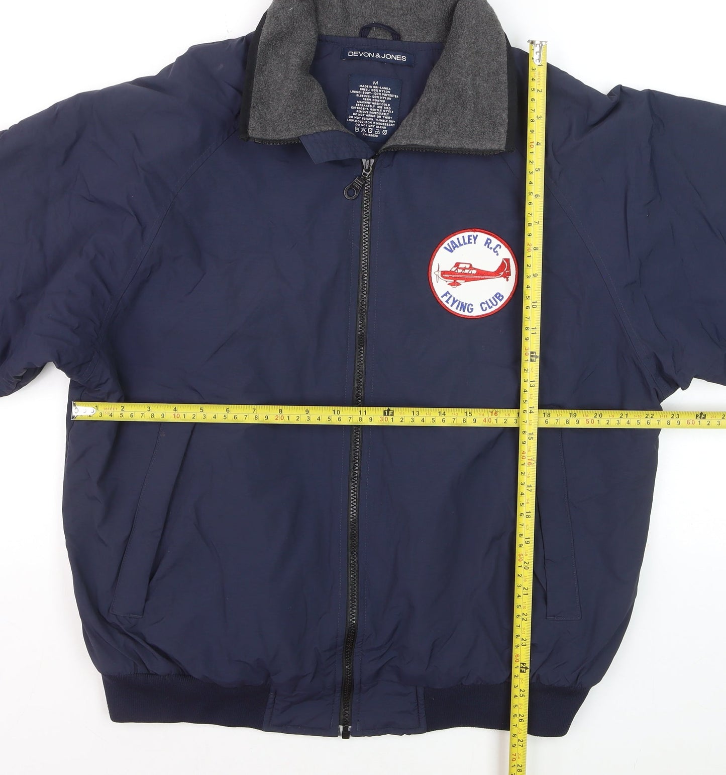Devon & Jones Men's Blue Bomber Jacket M Nylon Lined Casual Outerwear
