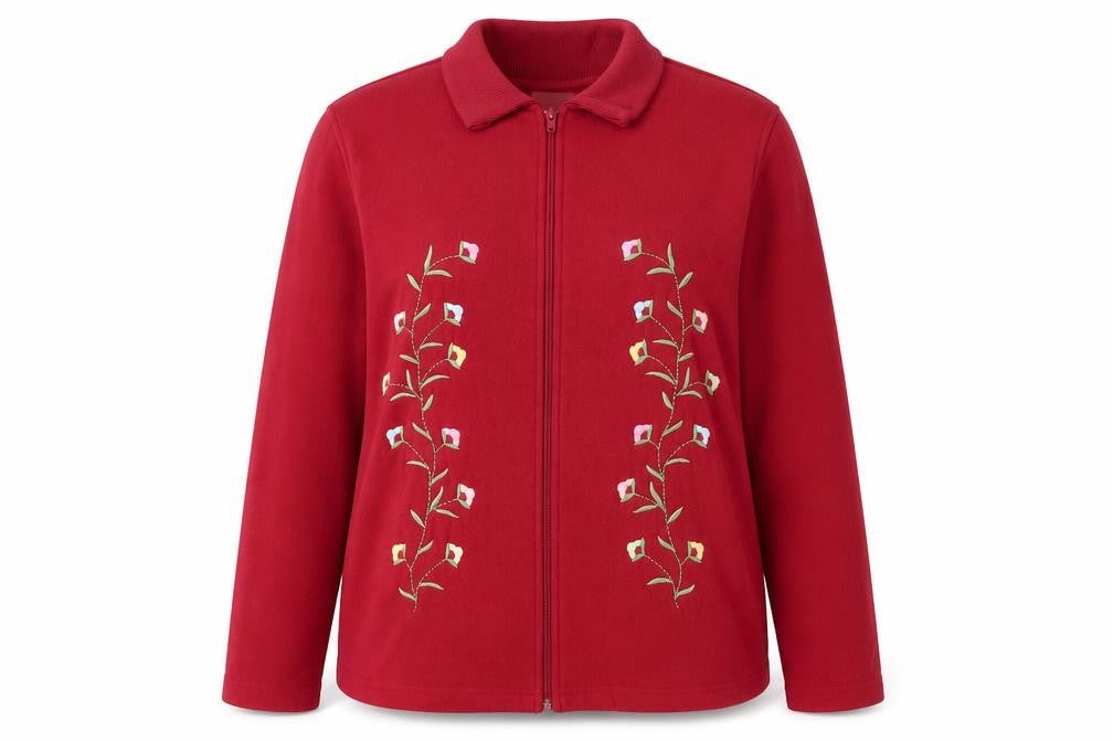 Blair Women's Red Embroidered Fleece Zip Jacket Size L