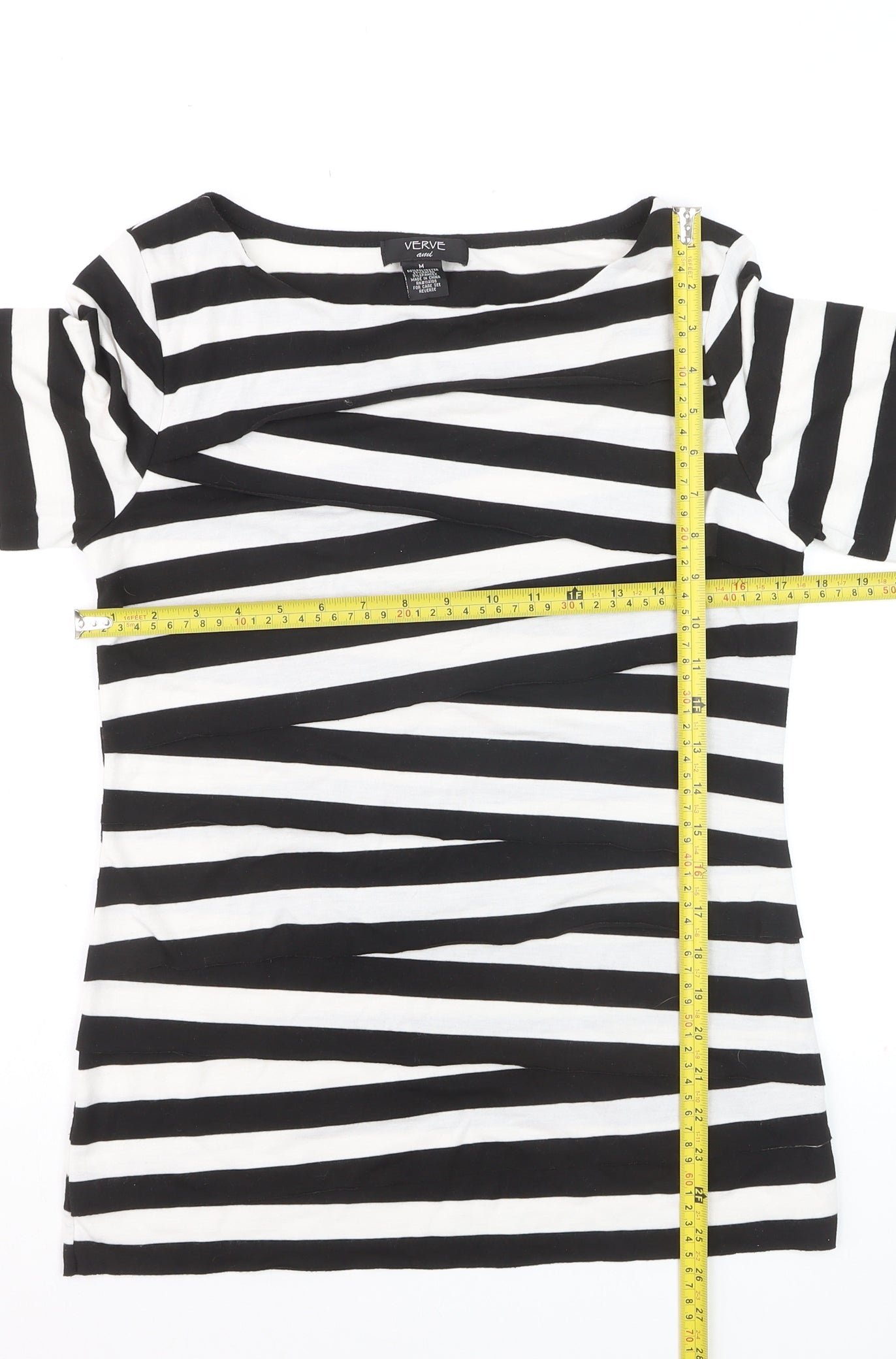 Verve Ami Women's Black & White Striped Boat Neck 3/4 Sleeve Top Size M