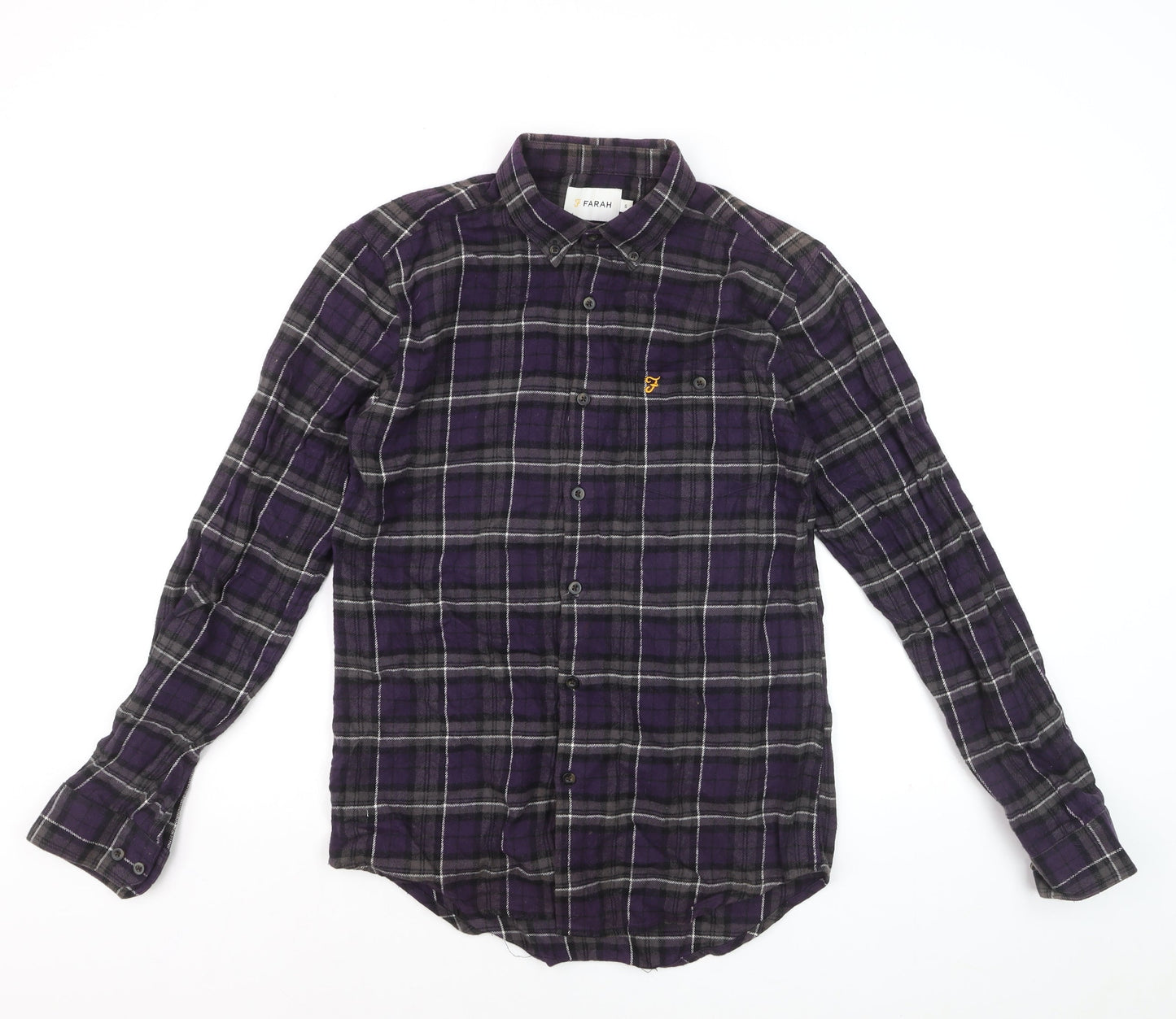 Farah Men's Purple Check Slim Fit Long Sleeve Cotton Shirt Size S