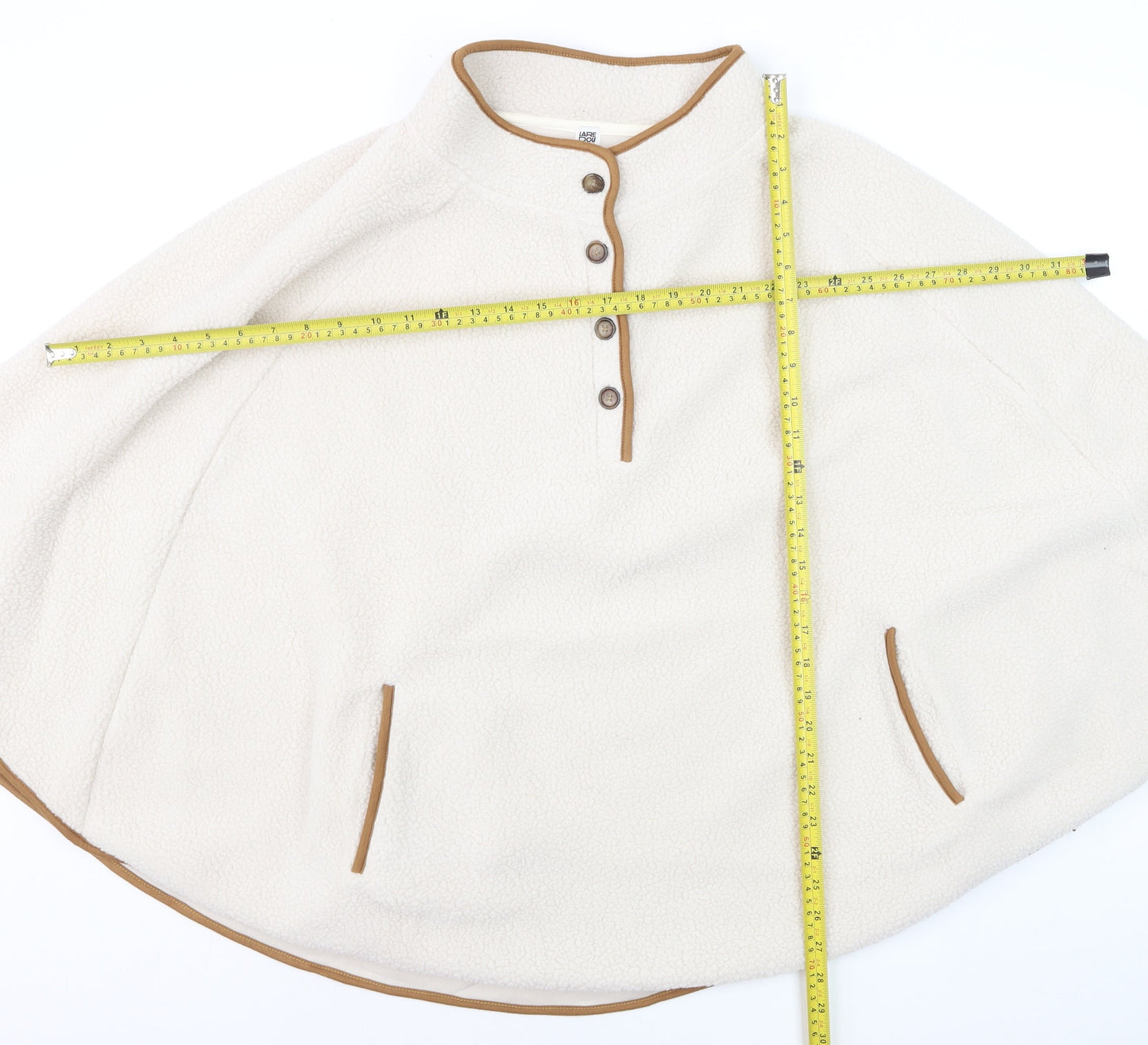 La Redoute Women’s Ivory Fleece Cape M Lined Button Detail