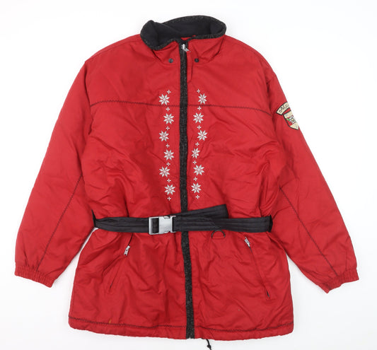 TCM Alpine Sports Red Belted Ski Jacket Women UK 10-12 Winter Puffer