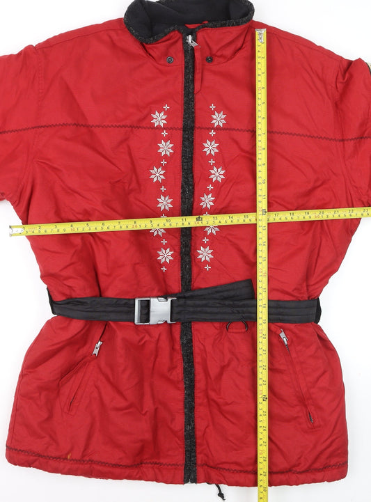 TCM Alpine Sports Red Belted Ski Jacket Women UK 10-12 Winter Puffer
