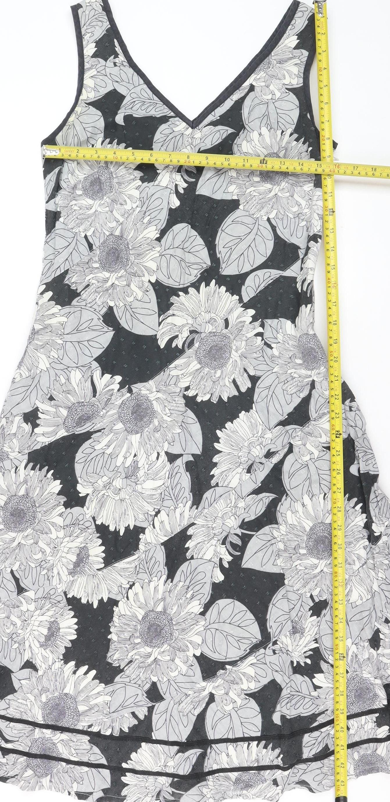 Marks and Spencer Per Una Women Black Floral A-Line Sleeveless Dress Size 14