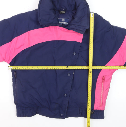 Edelweiss Womens Blue Pink 90s Retro Down Puffer Ski Jacket L
