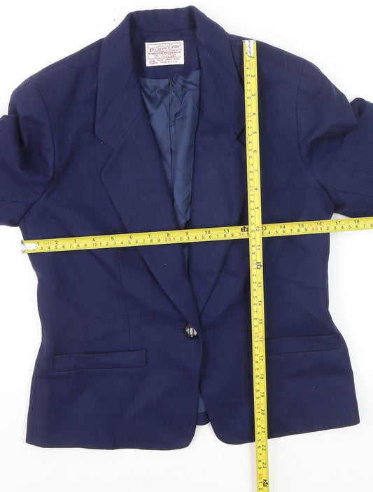 Pendleton Women Navy Wool Single-Breasted Blazer Petite M